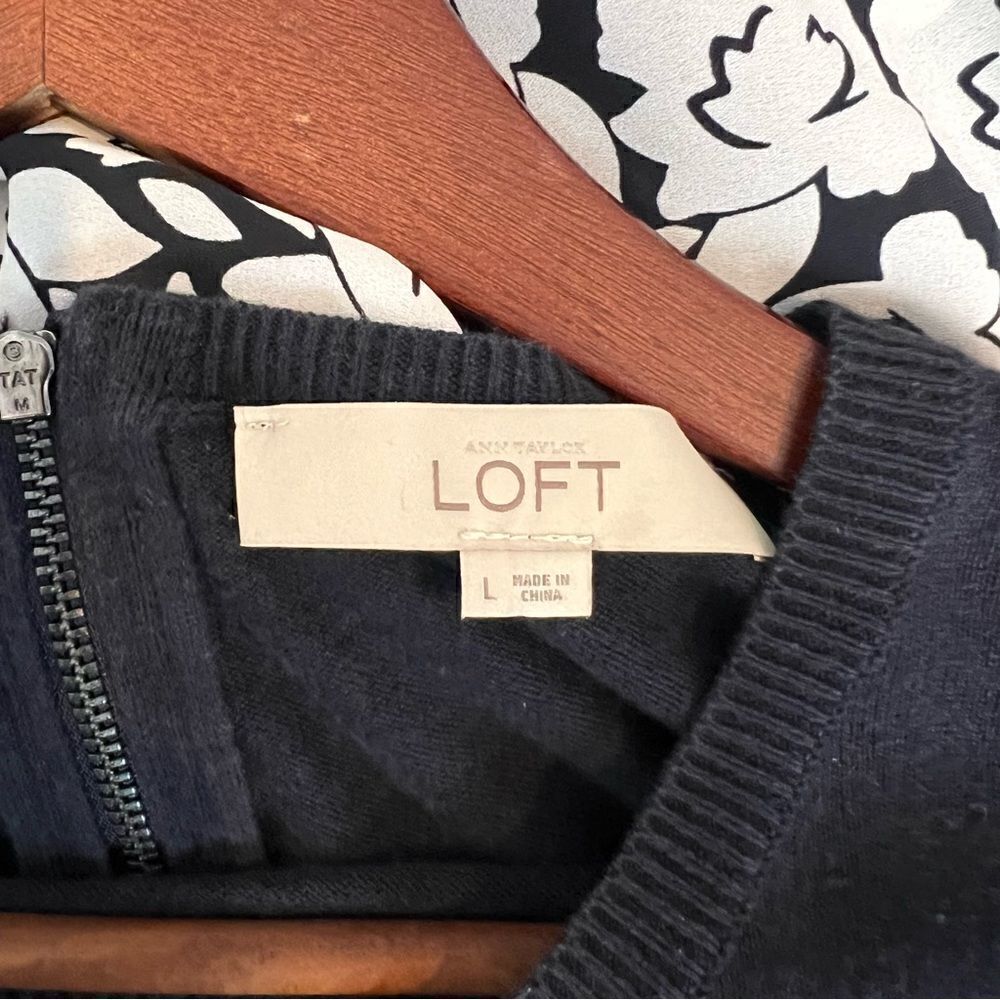 Loft Navy White Silk Blend Sweater with Floral Back - Picture 4 of 4